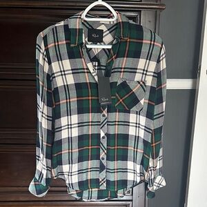 Rails Plaid Green, navy, orange and White Shirt